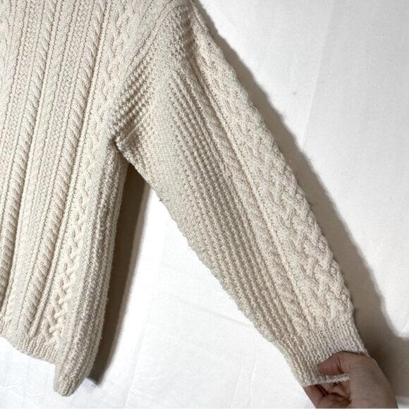 Vintage Oversized Ecru Cable Knit Button Front Cardigan M - Picture 11 of 13